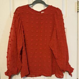 Vine & Love Red Swiss Dot Long Sleeve Blouse – Size Small, NWT